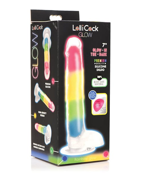 Curve Toys Curve Toys Lollicock 7" Glow In The Dark Silicone Dildo W/balls Rainbow Dildos