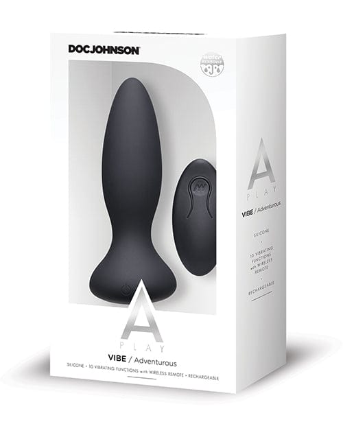 Doc Johnson A Play Rechargeable Silicone Adventurous Anal Plug with Remote Black Anal Toys