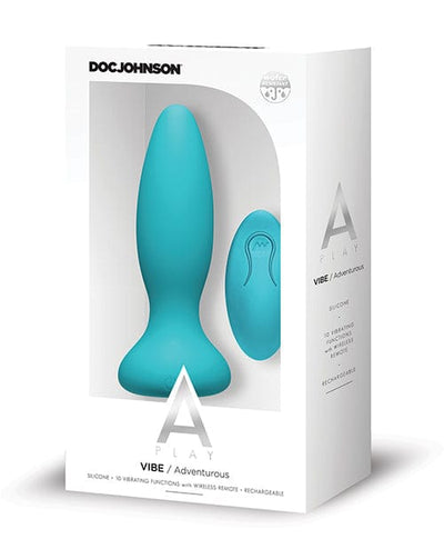 Doc Johnson A Play Rechargeable Silicone Adventurous Anal Plug with Remote Teal Anal Toys