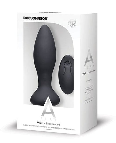 Doc Johnson A Play Rechargeable Silicone Experienced Anal Plug with Remote Black Anal Toys