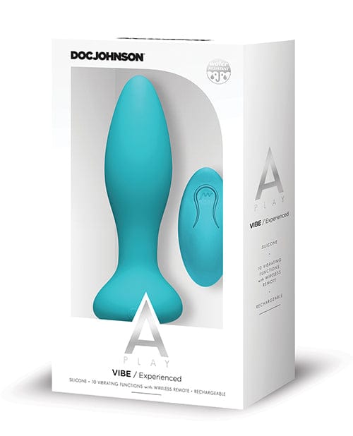 Doc Johnson A Play Rechargeable Silicone Experienced Anal Plug with Remote Teal Anal Toys