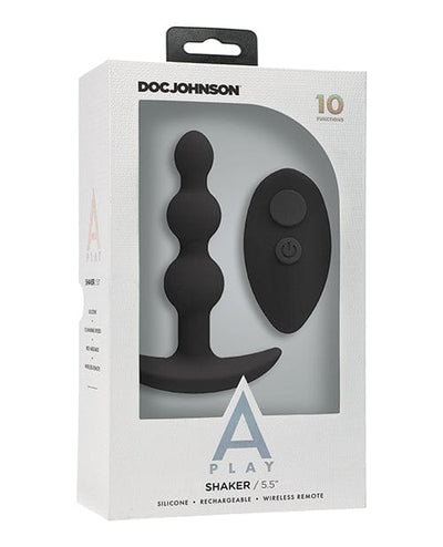 Doc Johnson A Play Shaker Rechargeable Silicone Anal Plug with Remote Black Anal Toys