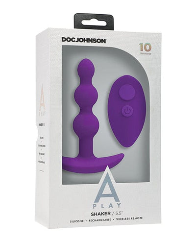 Doc Johnson A Play Shaker Rechargeable Silicone Anal Plug with Remote Purple Anal Toys