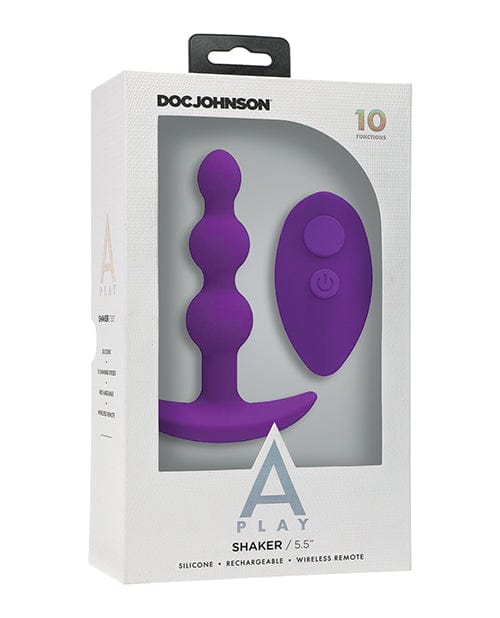 Doc Johnson A Play Shaker Rechargeable Silicone Anal Plug with Remote Purple Anal Toys