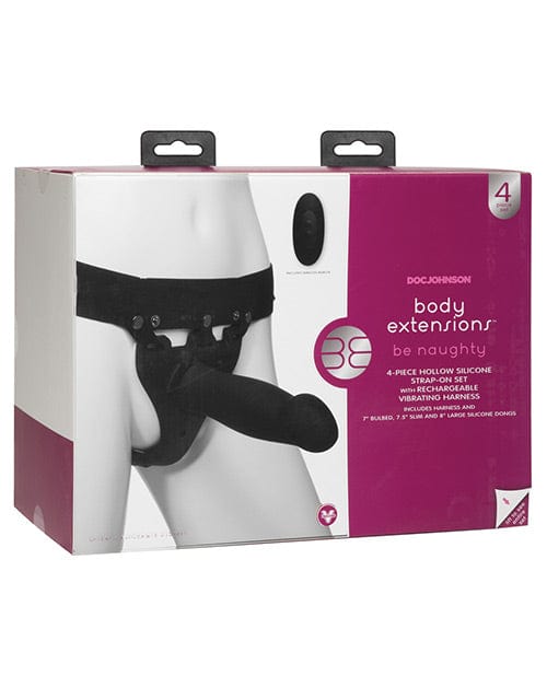 Doc Johnson Body Extensions Be Naughty Vibrating 4 Piece Strap On Set - Black Dildos