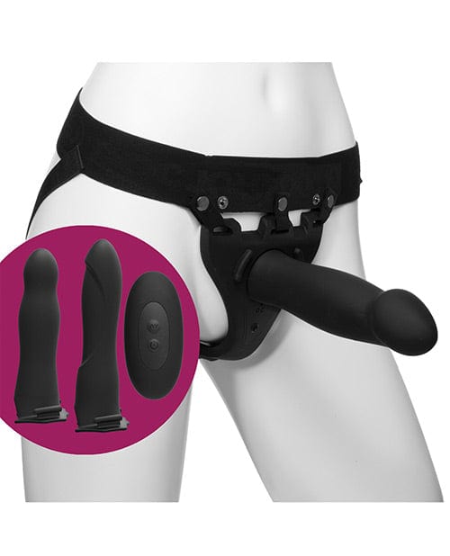 Doc Johnson Body Extensions Be Naughty Vibrating 4 Piece Strap On Set - Black Dildos