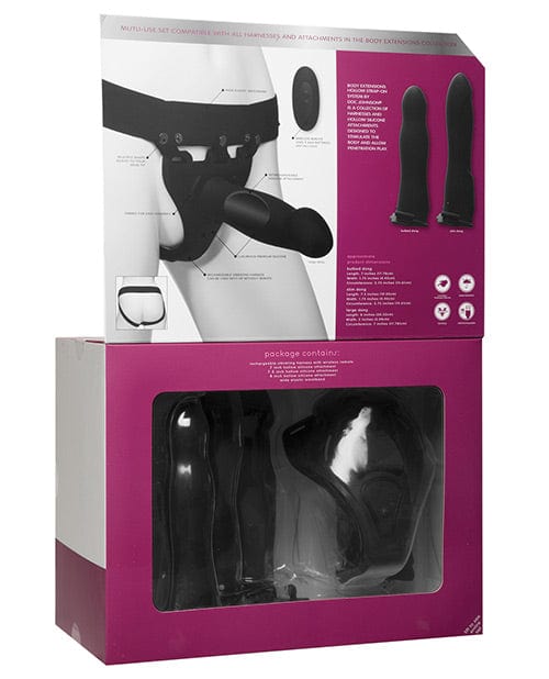Doc Johnson Body Extensions Be Naughty Vibrating 4 Piece Strap On Set - Black Dildos