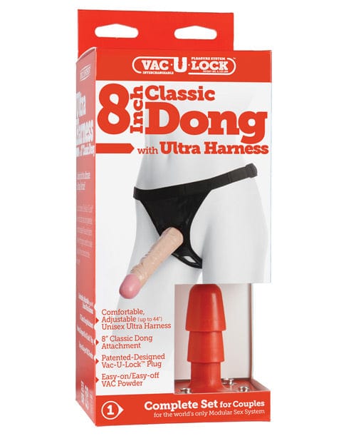 Doc Johnson Ultra Harness 2 Set W-8" Dong & Powder - Flesh Dildos