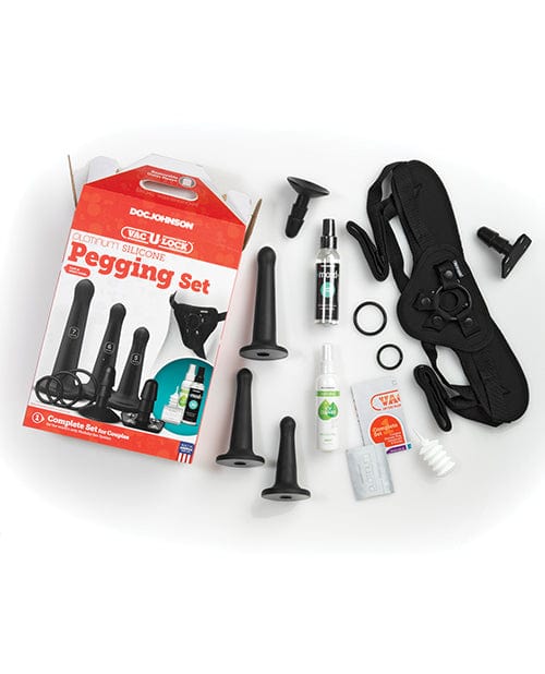 Doc Johnson Vac-U-Lock Silicone Pegging Set - Black Dildos