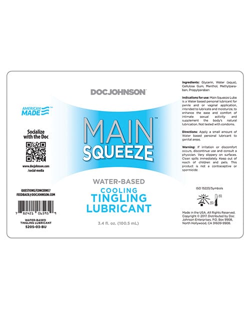 Doc Johnson Main Squeeze Cooling-Tingling Water-based Lubricant - 3.4 Oz. Lubes