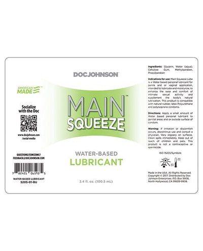 Doc Johnson Main Squeeze Water-based Lubricant - 3.4 oz. Lubes