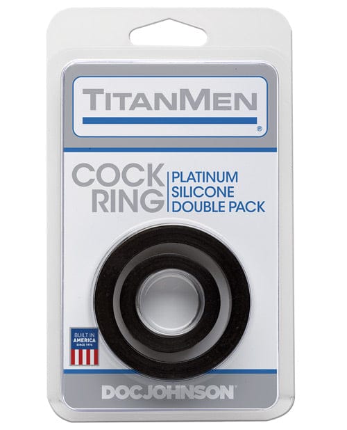 Doc Johnson TitanMen Platinum Silicone Cock Ring - Black Pack Of 2 Penis Toys