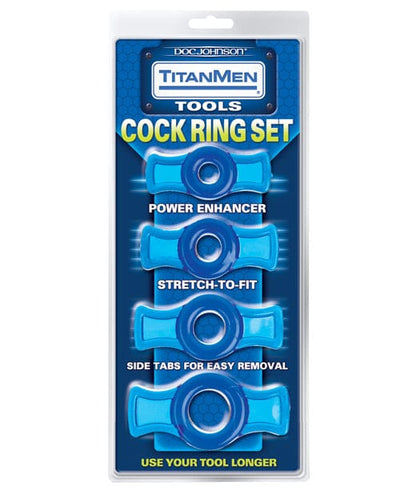 Doc Johnson TitanMen Tools Cock Ring Set Blue Penis Toys
