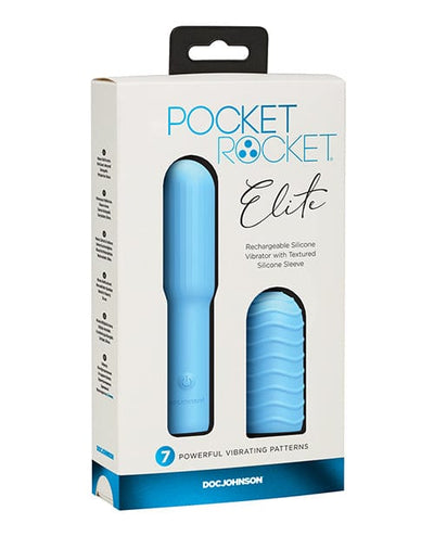Doc Johnson Pocket Rocket Elite Rechargeable with Removable Sleeve Sky Blue Vibrators