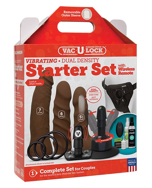 Doc Johnson Vac-U-Lock Dual Density Starter Set with Wireless Remote Chocolate Vibrators