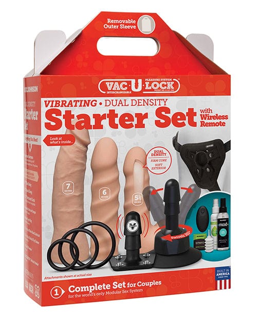 Doc Johnson Vac-U-Lock Dual Density Starter Set with Wireless Remote Vanilla Vibrators