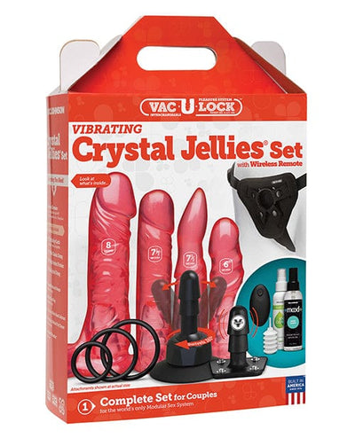 Doc Johnson Vac-U-Lock Vibrating Crystal Jellies Set with Wireless Remote - Pink Vibrators