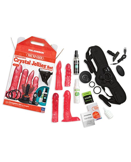 Doc Johnson Vac-U-Lock Vibrating Crystal Jellies Set with Wireless Remote - Pink Vibrators