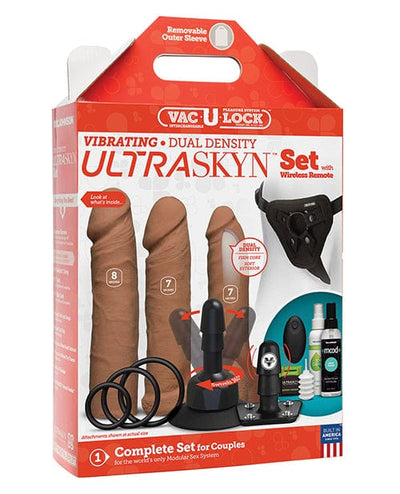 Doc Johnson Vac-U-Lock Vibrating Dual Density Ultraskyn Set with Wireless Remote Caramel Vibrators