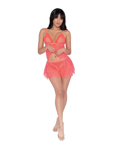 Dreamgirl International Simply Sexy Fishnet & Eyelash Lace Cami & Short Coral Large Lingerie & Costumes