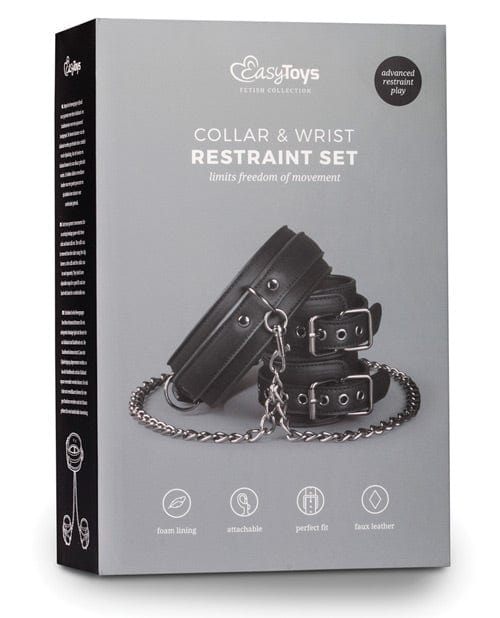 Easy Toys Faux Leather Collar with Handcuffs - Black