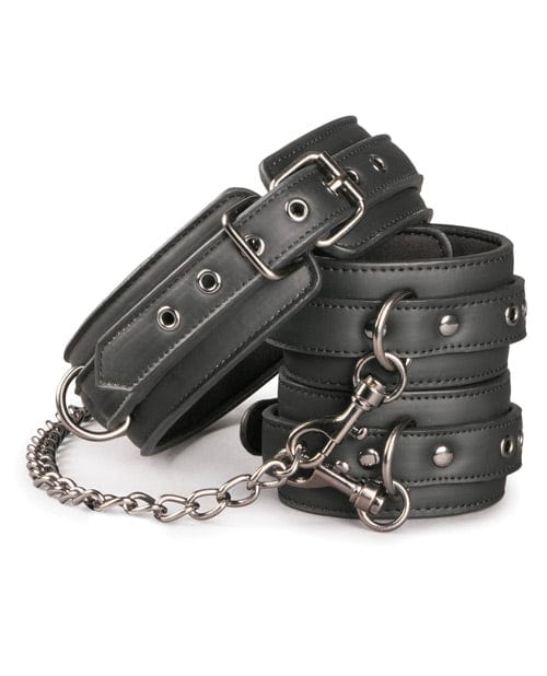 Easy Toys Faux Leather Collar with Handcuffs - Black