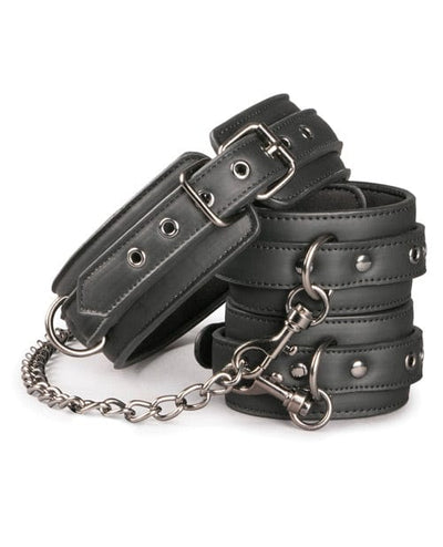 EDC Easy Toys Faux Leather Collar with Handcuffs - Black Kink & BDSM
