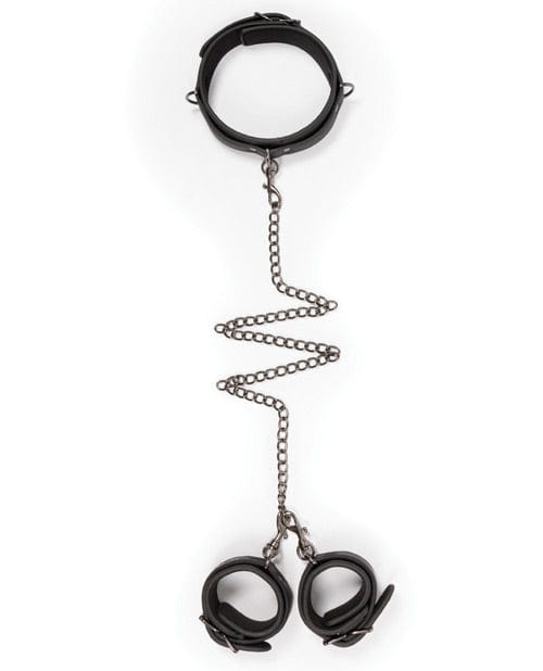 EDC Easy Toys Faux Leather Collar with Handcuffs - Black Kink &amp; BDSM