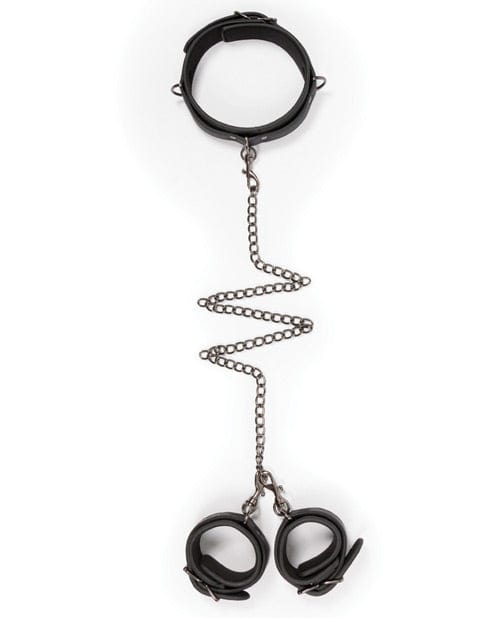 EDC Easy Toys Faux Leather Collar with Handcuffs - Black Kink & BDSM