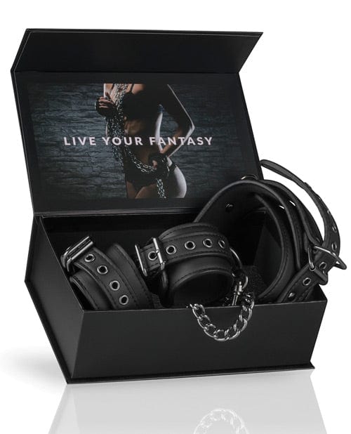 EDC Easy Toys Faux Leather Collar with Handcuffs - Black Kink &amp; BDSM