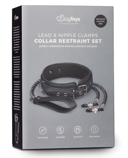 EDC Easy Toys Faux Leather Collar with Nipple Chains - Black Kink & BDSM