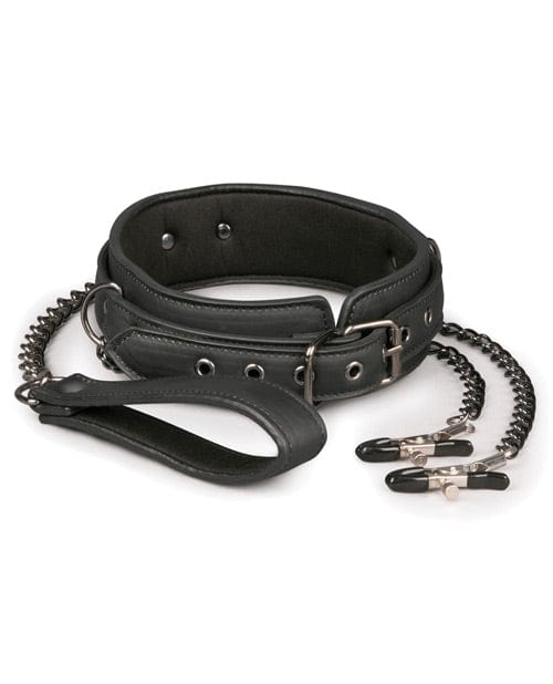 EDC Easy Toys Faux Leather Collar with Nipple Chains - Black Kink &amp; BDSM