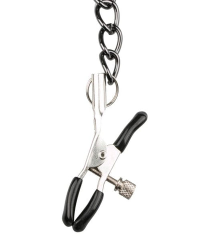 EDC Easy Toys Faux Leather Collar with Nipple Chains - Black Kink & BDSM