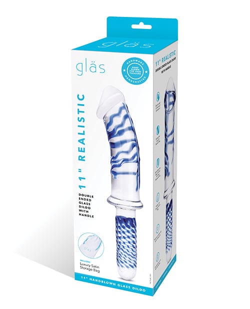 Electric Eel Glas 11" Realistic Double Ended Glass Dildo W-handle - Blue Dildos