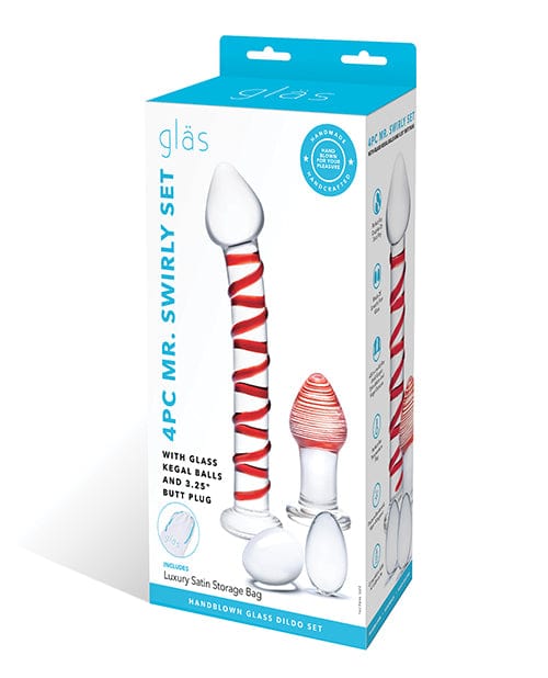 Electric Eel Glas 4 Pc Mr. Swirly Set W-glass Kegal Balls &amp; 3.25" Butt Plug - Red Dildos