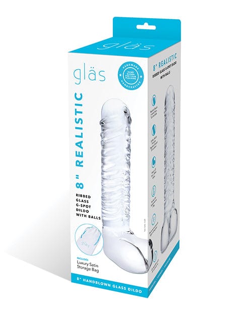 Electric Eel Glas 8" Realistic Ribbed Glass G-spot Dildo W-balls - Clear Dildos