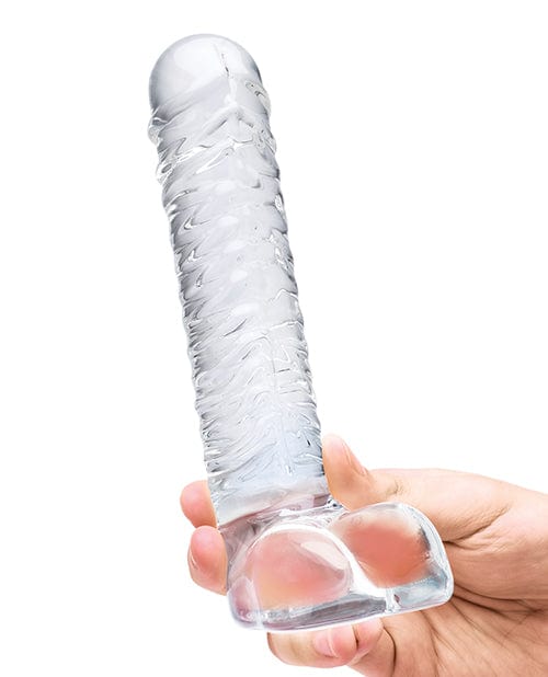 Electric Eel Glas 8" Realistic Ribbed Glass G-spot Dildo W-balls - Clear Dildos