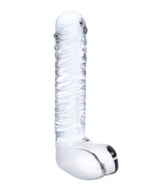 Electric Eel Glas 8" Realistic Ribbed Glass G-spot Dildo W-balls - Clear Dildos