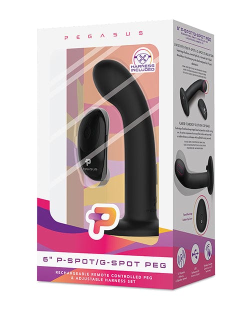 Electric Eel Pegasus 6" Rechargeable P-Spot G-Spot Peg with Adjustable Harness & Remote Set - Black Dildos