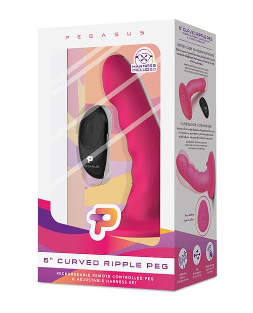 Electric Eel Pegasus 6" Rechargeable Ripple Peg with Adjustable Harness &amp; Remote - Pink Dildos