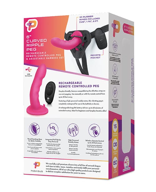 Pegasus 6" Rechargeable Ripple Peg with Adjustable Harness & Remote - Pink