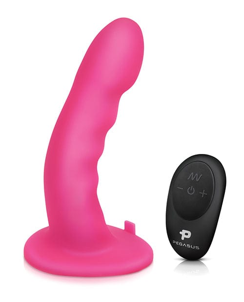 Electric Eel Pegasus 6" Rechargeable Ripple Peg with Adjustable Harness &amp; Remote - Pink Dildos