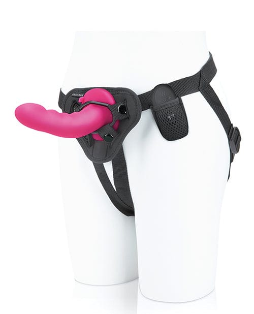 Electric Eel Pegasus 6" Rechargeable Ripple Peg with Adjustable Harness &amp; Remote - Pink Dildos