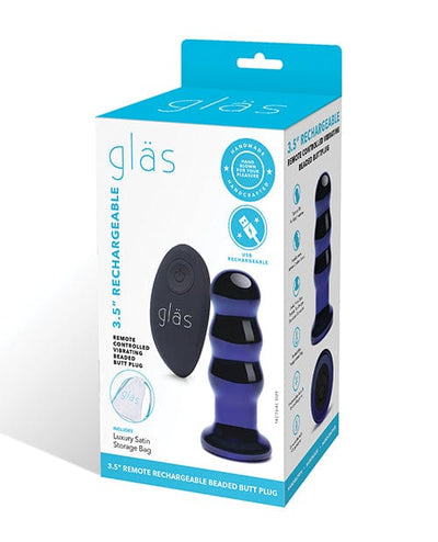 Electric Eel INC Glas 3.5" Rechargeable Vibrating Beaded Butt Plug - Blue Anal Toys