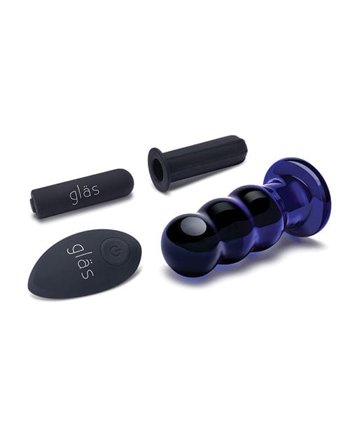 Electric Eel INC Glas 3.5" Rechargeable Vibrating Beaded Butt Plug - Blue Anal Toys