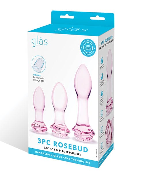 Glas 3 Piece Rosebud Butt Plug Set - Pink