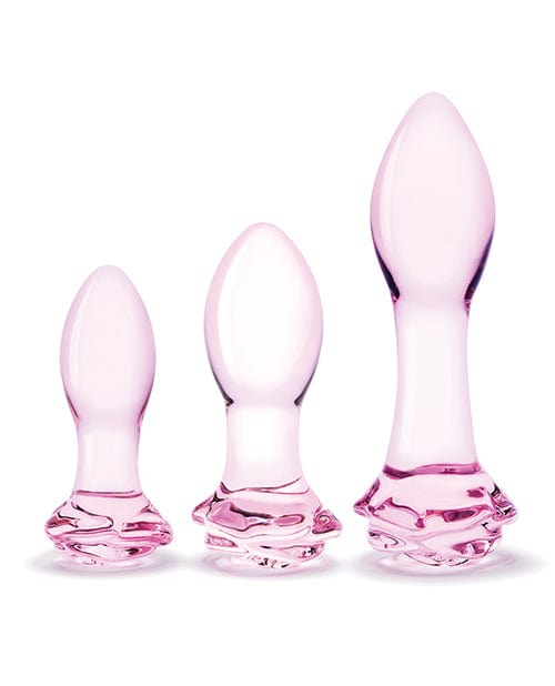Electric Eel INC Glas 3 Pc Rosebud Butt Plug Set - Pink Anal Toys