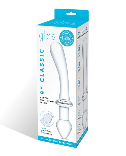 Glas 9 Inch Classic Curved Dual Ended Dildo - Clear