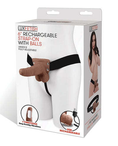 Electric Eel INC Lux Fetish 6" Rechargeable Strap On W/balls Brown Dildos