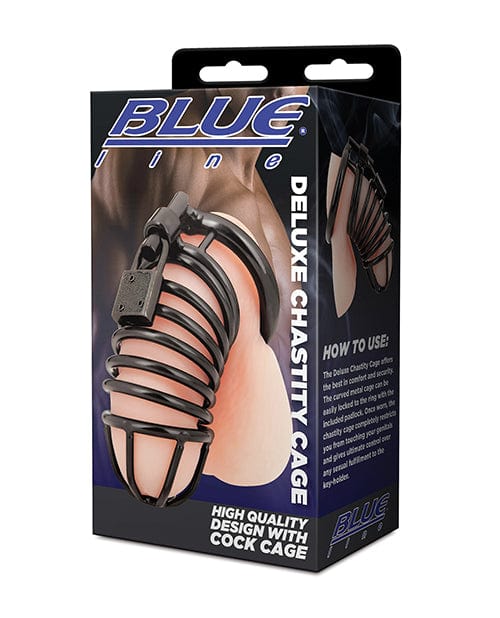 Electric Eel INC Blue Line Deluxe Chastity Cage Black Kink &amp; BDSM